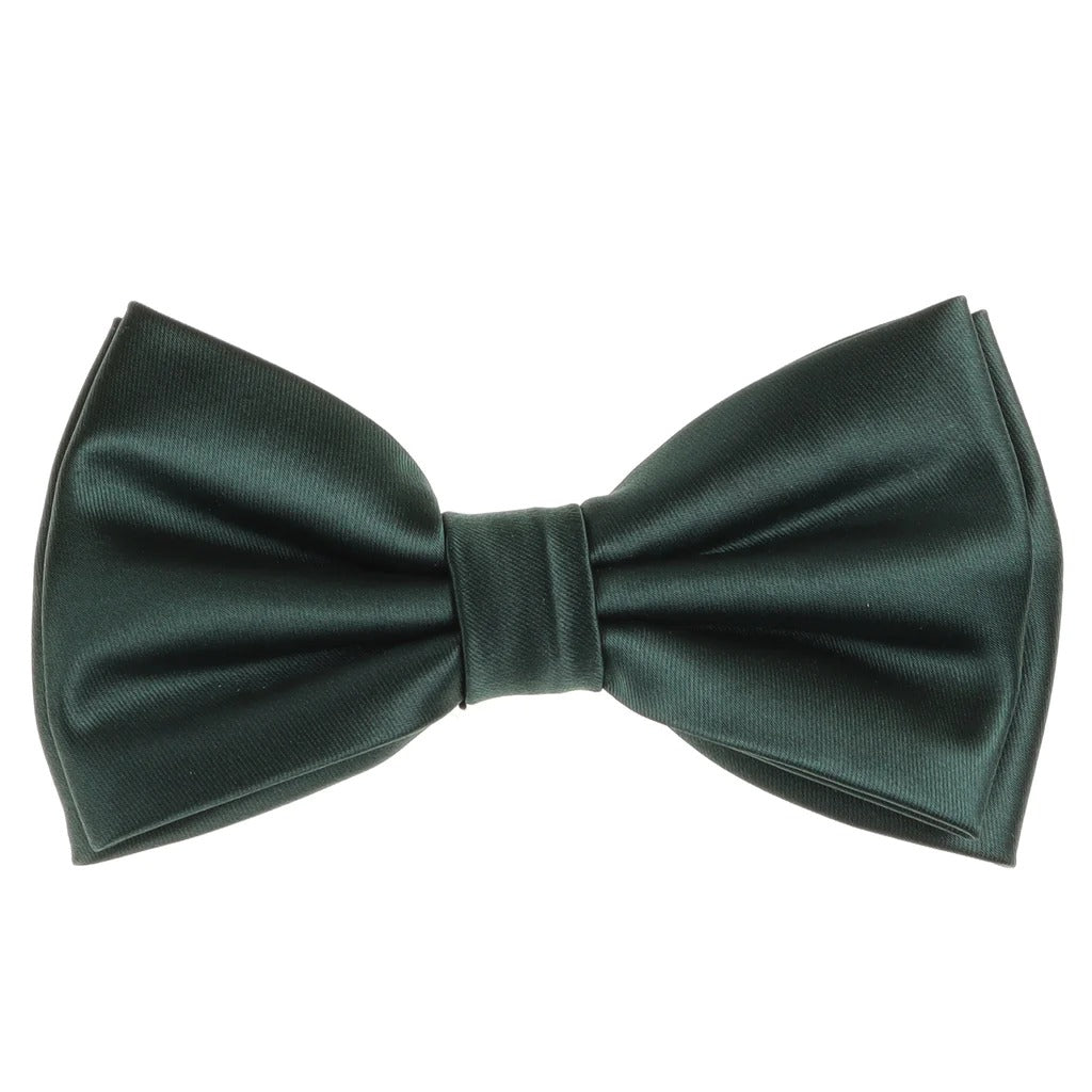 Gem Green Satin Finish Silk Pre-Tied Bow Tie with Matching Pocket Square