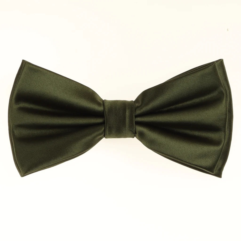 Martini Olive Satin Finish Silk Pre-Tied Bow Tie with Matching Pocket Square