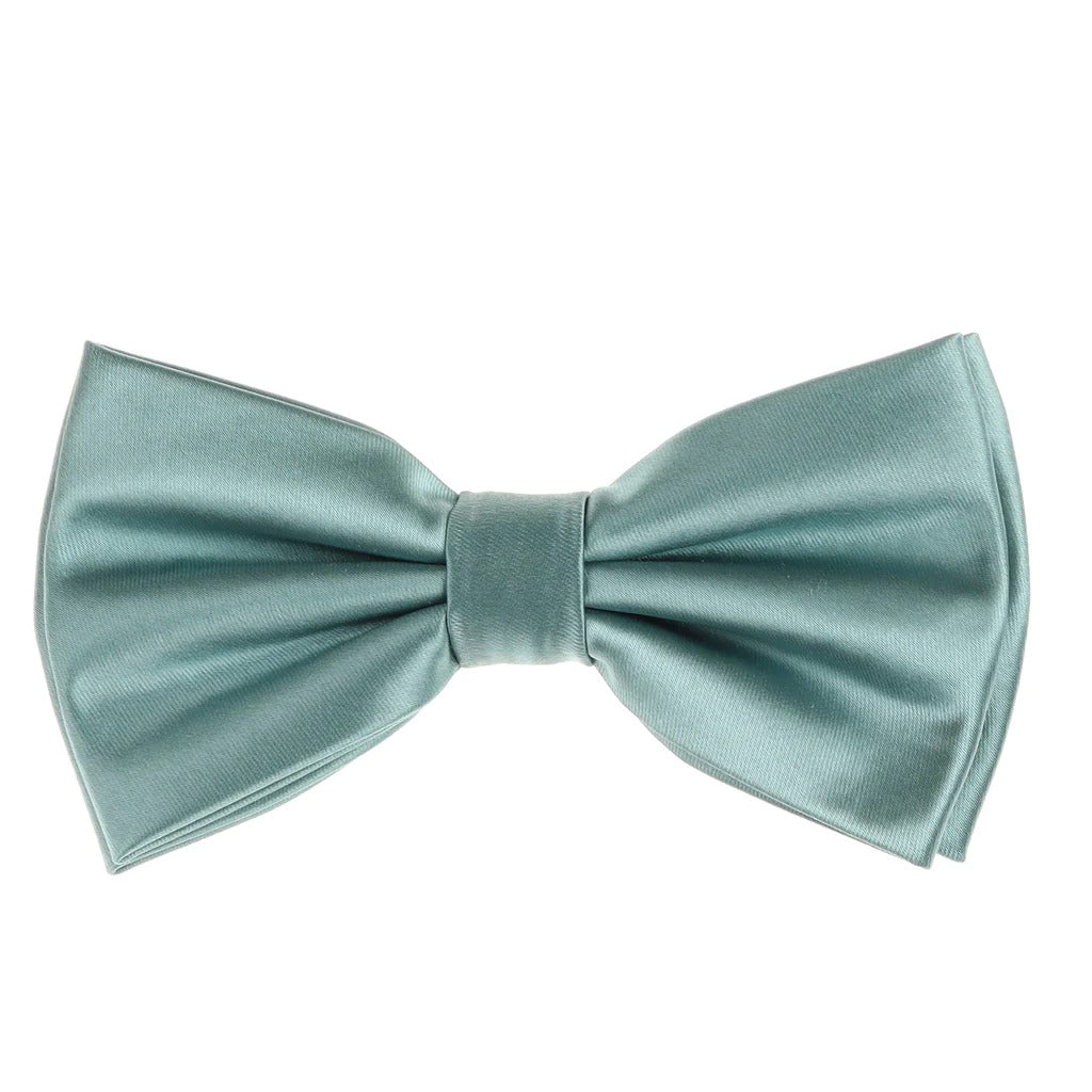 Teal Blue Satin Finish Silk Pre-Tied Bow Tie with Matching Pocket Square