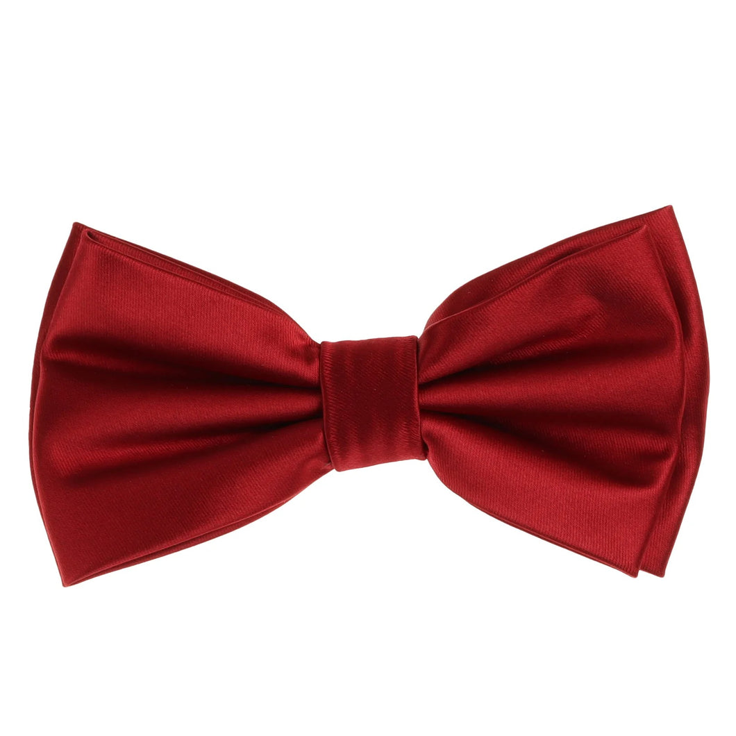 Apple Red Satin Finish Silk Pre-Tied Bow Tie with Matching Pocket Square