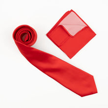 Red Satin Finish Silk Necktie with Matching Pocket Square
