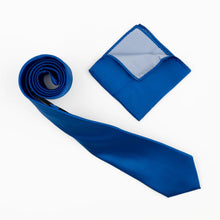 Tidal Blue Satin Finish Silk Necktie with Matching Pocket Square
