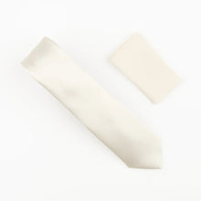 Ivory Satin Finish Silk Necktie with Matching Pocket Square