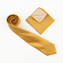 Gold Satin Finish Silk Necktie with Matching Pocket Square