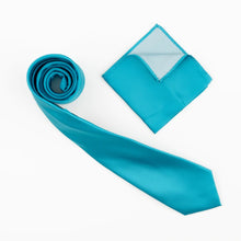Turquoise Satin Finish Silk Necktie with Matching Pocket Square