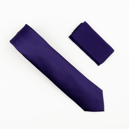 Purple Satin Finish Silk Necktie with Matching Pocket Square