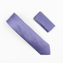 Lavender Satin Finish Silk Necktie with Matching Pocket Square