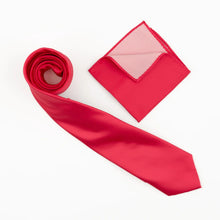 Raspberry Satin Finish Silk Necktie with Matching Pocket Square