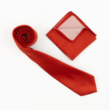Terra-Cotta Satin Finish Silk Necktie with Matching Pocket Square