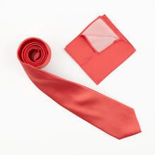 Coral Satin Finish Silk Necktie with Matching Pocket Square