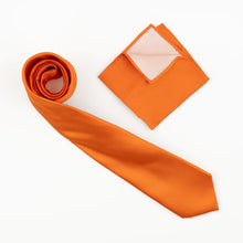 Orange Satin Finish Silk Necktie with Matching Pocket Square