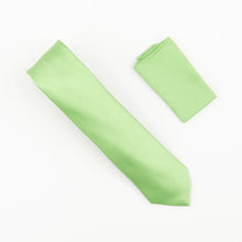 Pastel Green Satin Finish Silk Necktie with Matching Pocket Square