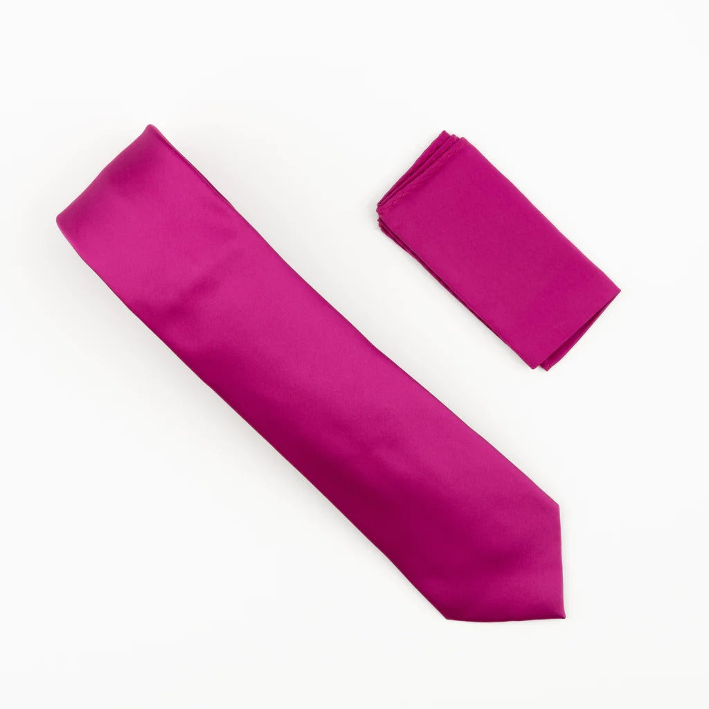 Orchid Satin Finish Silk Necktie with Matching Pocket Square
