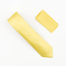 Yellow Satin Finish Silk Necktie with Matching Pocket Square
