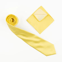 Yellow Satin Finish Silk Necktie with Matching Pocket Square