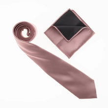 Rose Gold Satin Finish Silk Necktie with Matching Pocket Square