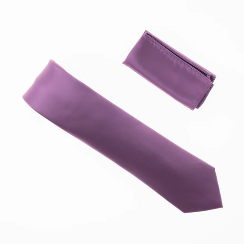 Wisteria Satin Finish Silk Necktie with Matching Pocket Square