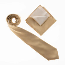 Champagne Satin Finish Silk Necktie with Matching Pocket Square