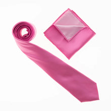 Pink Satin Finish Silk Necktie with Matching Pocket Square