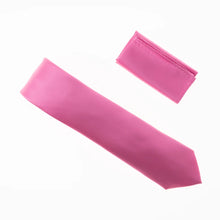 Pink Satin Finish Silk Necktie with Matching Pocket Square