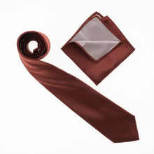 Cinnamon Satin Finish Silk Necktie with Matching Pocket Square