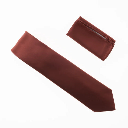 Apple Red Satin Finish Silk Necktie with Matching Pocket Square