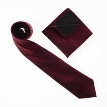 Wine Satin Finish Silk Necktie with Matching Pocket Square