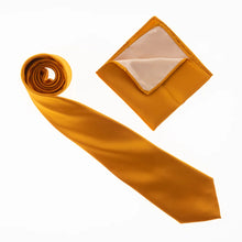 Merigold Satin Finish Silk Necktie with Matching Pocket Square