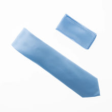 Ice Blue Satin Finish Silk Necktie with Matching Pocket Square
