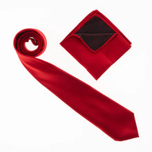 Scarlet Red Satin Finish Silk Necktie with Matching Pocket Square