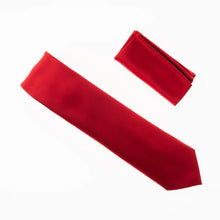 Scarlet Red Satin Finish Silk Necktie with Matching Pocket Square