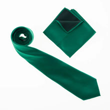 Emerald Green Satin Finish Silk Necktie with Matching Pocket Square
