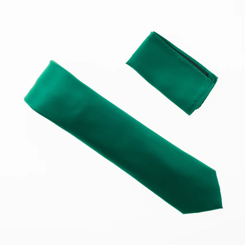 Emerald Green Satin Finish Silk Necktie with Matching Pocket Square