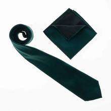 Gem Green Satin Finish Silk Necktie with Matching Pocket Square