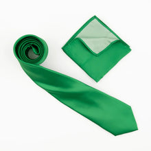 Pine Green Satin Finish Silk Necktie with Matching Pocket Square