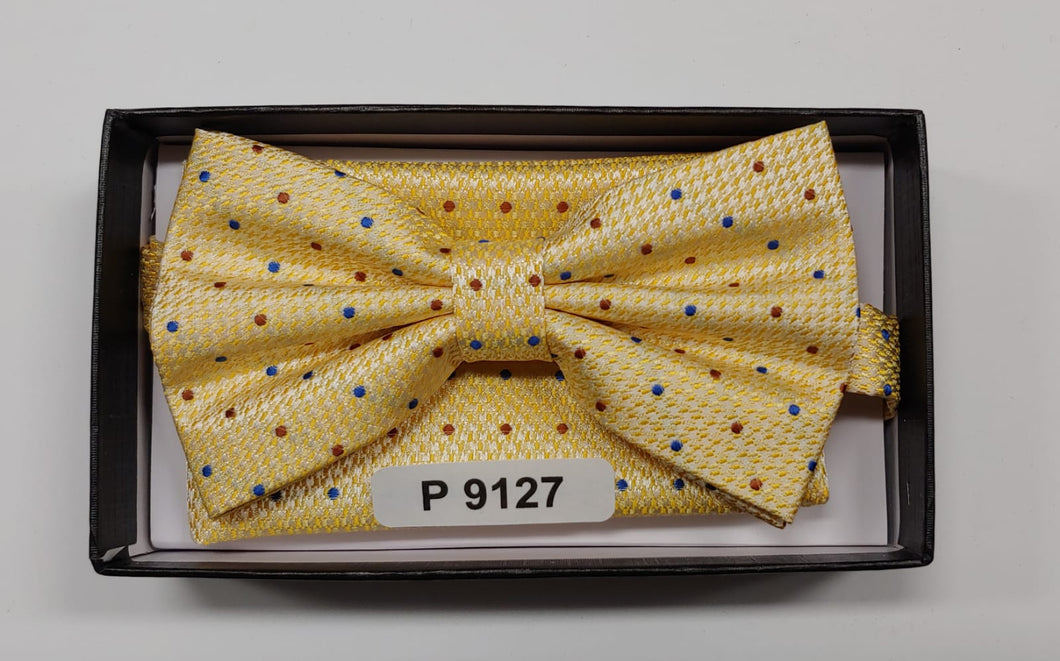 Yellow Pretied bowtie set with micro dots