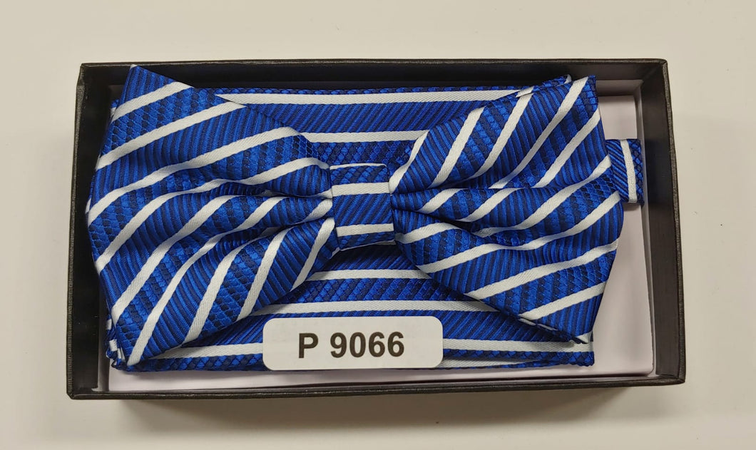 Royal Blue Pretied Bowtie with silver stripe