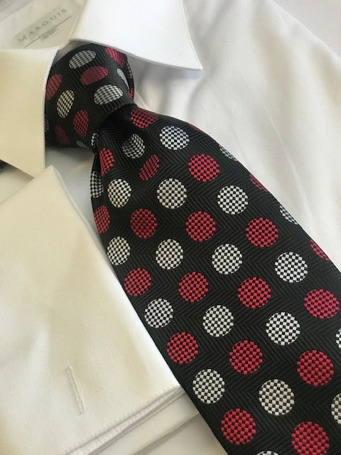 Large Knot, Red, Silver, and black Polka dot Necktie set