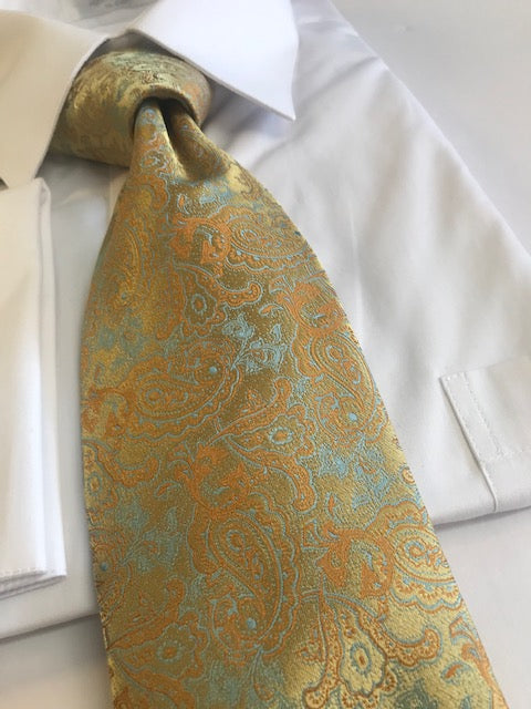 Large Knot Gold Paisley Pattern Necktie Set