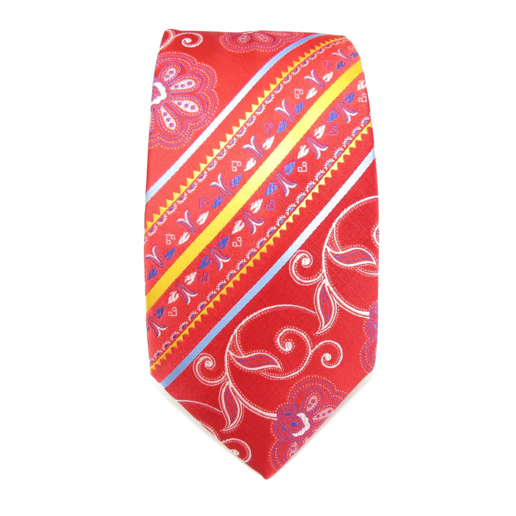 Red Necktie with Yellow and Blue Accents