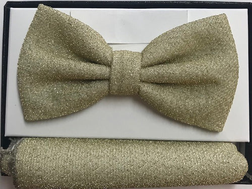 Glitter Knit Champagne Bowtie & Pocket square