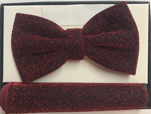 Glitter Knit dark red Bowtie & Pocket square