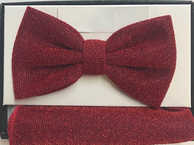 Glitter Knit red Bowtie & Pocket square