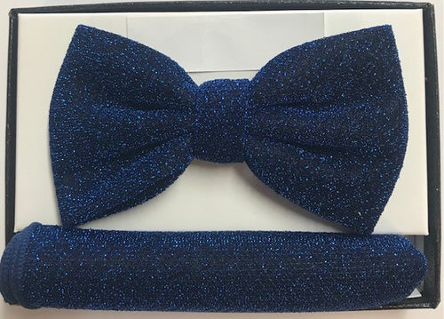 Glitter knit Blue Bow tie and pocket square