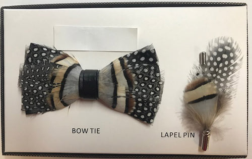 Feather bow tie and lapel pin set #2
