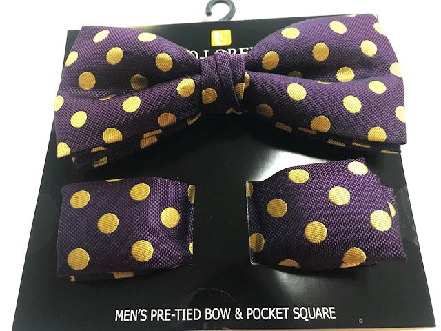 Purple and gold Polka dot Bow tie set (Pretied)