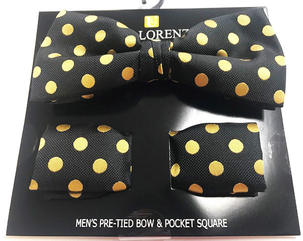 Black and gold Polka dot Bow tie set (Pretied)