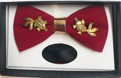 Fancy Red Bow tie with Fish broach