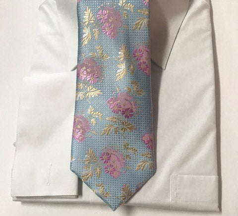 Pink and Blue Floral Necktie Set