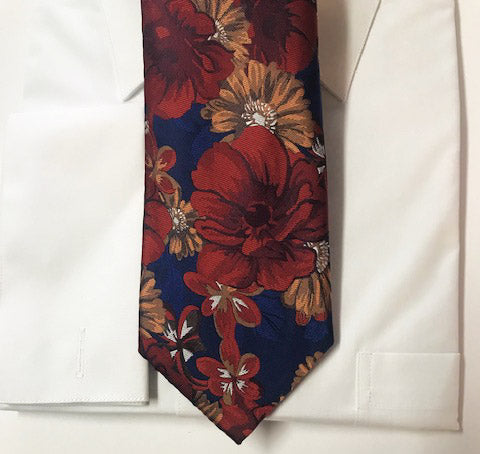 Blue, Rust, and Gold Floral Necktie Set